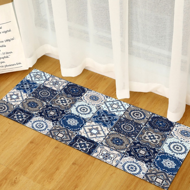 Commercial Kitchen Tile Flooring - Alfombra Larga Azul Grisácea con Patrón